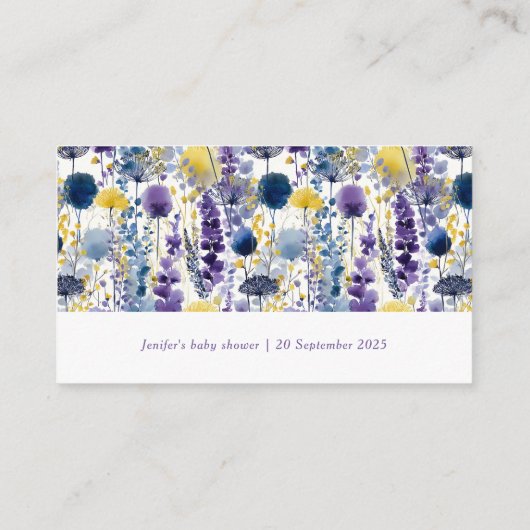 Paarse Gele Waterverf Wildflower Luier Raffle Informatiekaartje (Achterkant)