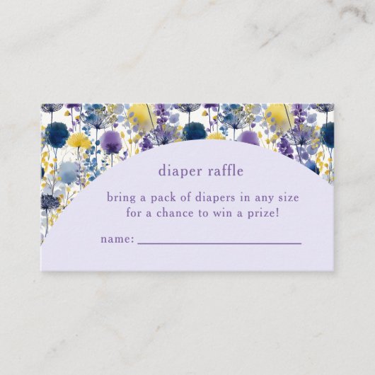 Paarse Gele Waterverf Wildflower Luier Raffle Informatiekaartje (Voorkant)