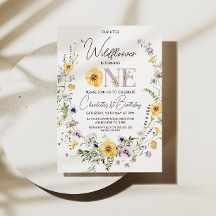 Paarse Gele Wildbloemen 1e Verjaardagsuitnodiging Kaart