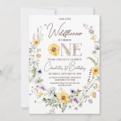 Paarse Gele Wildbloemen 1e Verjaardagsuitnodiging Kaart (Voorkant)