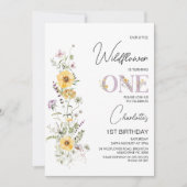 Paarse Gele Wildbloemen Boeket 1e Verjaardag Kaart (Voorkant)