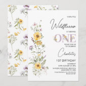 Paarse Gele Wildbloemen Boeket 1e Verjaardag Kaart (Voorkant / Achterkant)