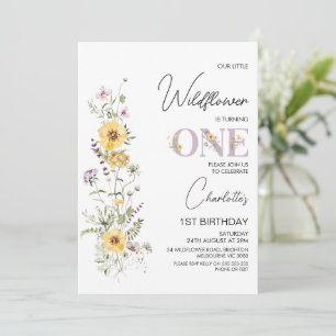 Paarse Gele Wildbloemen Boeket 1e Verjaardag Kaart
