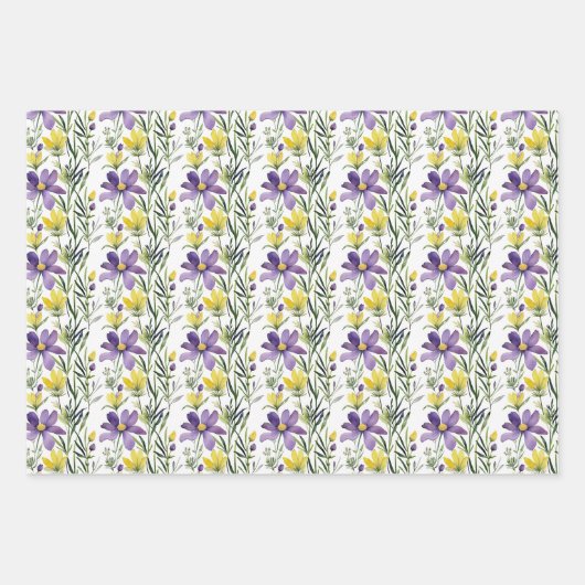 Paarse Gele Wilde Bloemen Aquarel Bruids-Shower Inpakpapier Vel (Voorkant 3)