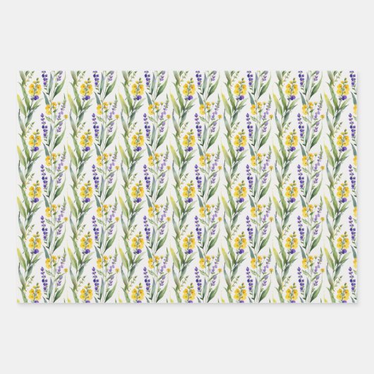 Paarse Gele Wilde Bloemen Aquarel Bruids-Shower Inpakpapier Vel (Voorkant 2)