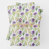 Paarse Gele Wilde Bloemen Aquarel Bruids-Shower Inpakpapier Vel (In situ)