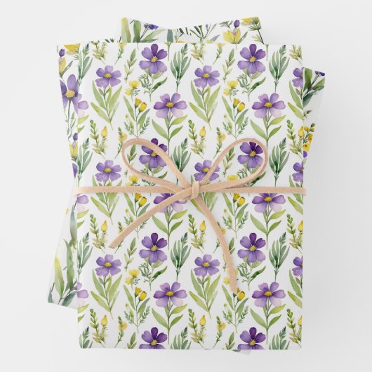 Paarse Gele Wilde Bloemen Aquarel Bruids-Shower Inpakpapier Vel (In situ)