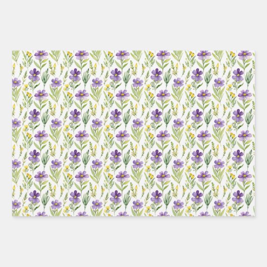 Paarse Gele Wilde Bloemen Aquarel Bruids-Shower Inpakpapier Vel (Voorkant)