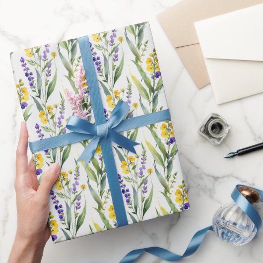Paarse Gele Wilde Bloemen Aquarel Bruidsdouche Cadeaupapier (Geschenken)