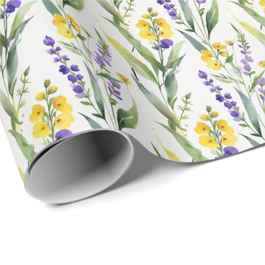 Paarse Gele Wilde Bloemen Aquarel Bruidsdouche Cadeaupapier (Rol Hoek)