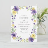 Paarse Gele Wilde Bloemen Bruiloft Kaart (Staand voorkant)