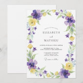 Paarse Gele Wilde Bloemen Bruiloft Kaart (Voorkant / Achterkant)