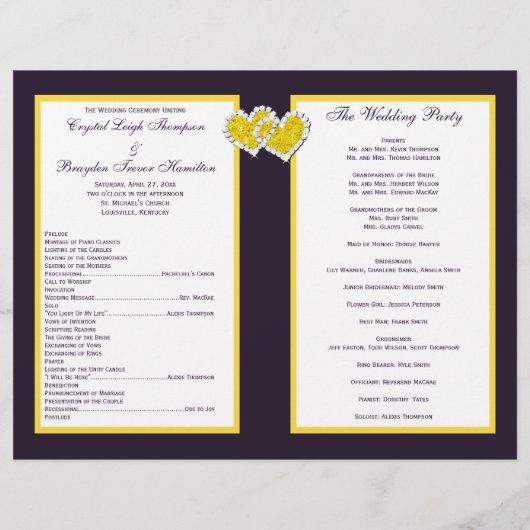 Paarse Gele Witte Floral, Hart Weddenschap Program (Achterkant)