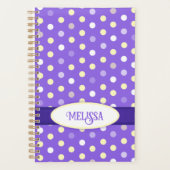 Paarse gele witte polka stippen aangepaste naam planner (Voorkant)