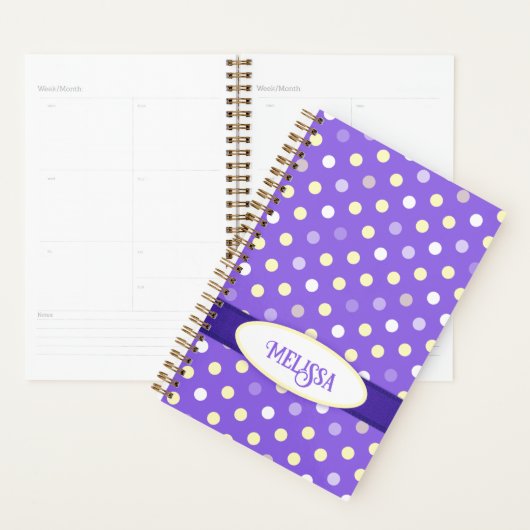 Paarse gele witte polka stippen aangepaste naam planner (Display)