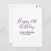 Paarse gelukkige 21e verjaardag naam datum sleutel briefkaart (Voorkant / Achterkant)