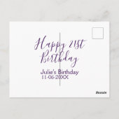 Paarse gelukkige 21e verjaardag naam datum sleutel briefkaart (Achterkant)