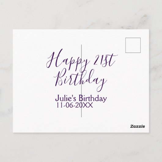 Paarse gelukkige 21e verjaardag naam datum sleutel briefkaart (Achterkant)
