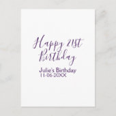 Paarse gelukkige 21e verjaardag naam datum sleutel briefkaart (Voorkant)