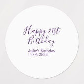 Paarse gelukkige 21e verjaardag naam datum sleutel labels (Design 2)