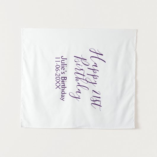 Paarse gelukkige 21e verjaardag naam datum sleutel wandkleed (Voorkant (horizontaal))