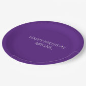 Paarse gelukkige verjaardag gepersonaliseerde naam papieren bordje (Gekanteld)