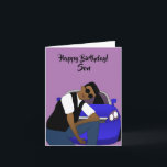 Paarse gelukkige verjaardag zoon Afro-Amerikaan Kaart<br><div class="desc">Deze coole Birthday-kaart voor een zoon,  heeft een jonge Afrikaans-Amerikaanse man die zich voor een blauwe sportwagen vormt. Stuur een kaart naar je geliefde die relateerbaar is en geeft je boodschap door zoals je van plan was.</div>