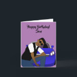 Paarse gelukkige verjaardag zoon Afro-Amerikaan Kaart<br><div class="desc">Deze coole Birthday-kaart voor een zoon,  heeft een jonge Afrikaans-Amerikaanse man die zich voor een blauwe sportwagen vormt. Stuur een kaart naar je geliefde die relateerbaar is en geeft je boodschap door zoals je van plan was.</div>