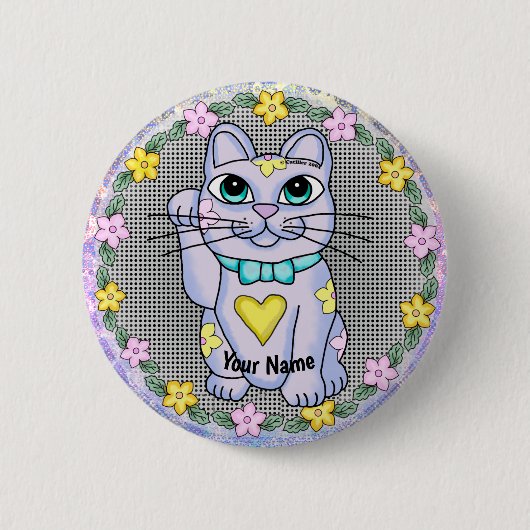 Paarse Gelukskat speld Ronde Button 5,7 Cm (Voorkant)