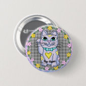 Paarse Gelukskat speld Ronde Button 5,7 Cm (Voorkant /achterkant)