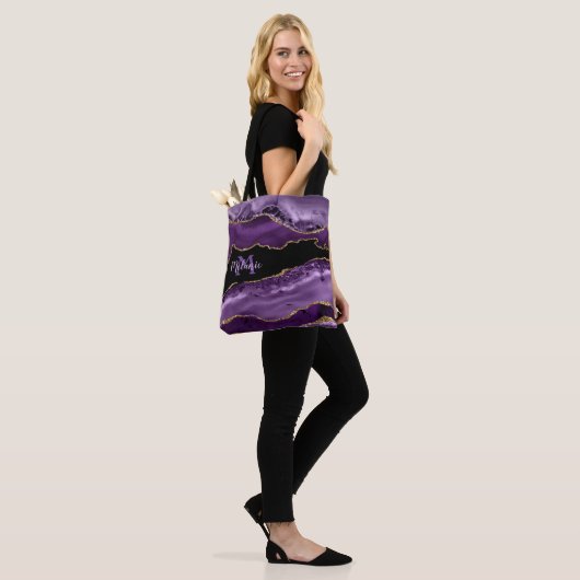 Paarse gemarmerde agaat en gouden glitter   tote bag (Op model)