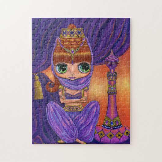 Paarse Genie Doll en haar juwelen magische fles Legpuzzel (Verticaal)