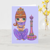 Paarse Genie Doll Kaart (Gele Bloem)