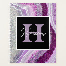 Paarse Geode Agate Crystal Monogram Naam Planner
