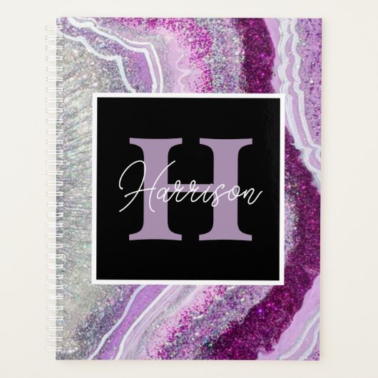 Paarse Geode Agate Crystal Monogram Naam Planner (Voorkant)