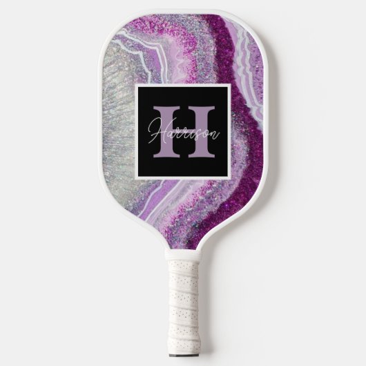 Paarse Geode Agate Monogram Naam Pickleball Paddle (Voorkant)