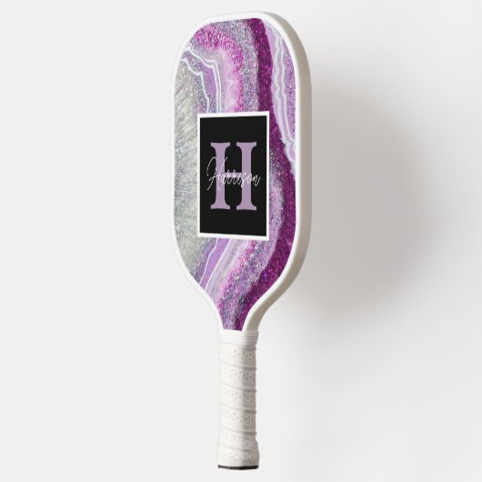 Paarse Geode Agate Monogram Naam  Pickleball Paddle (Links)