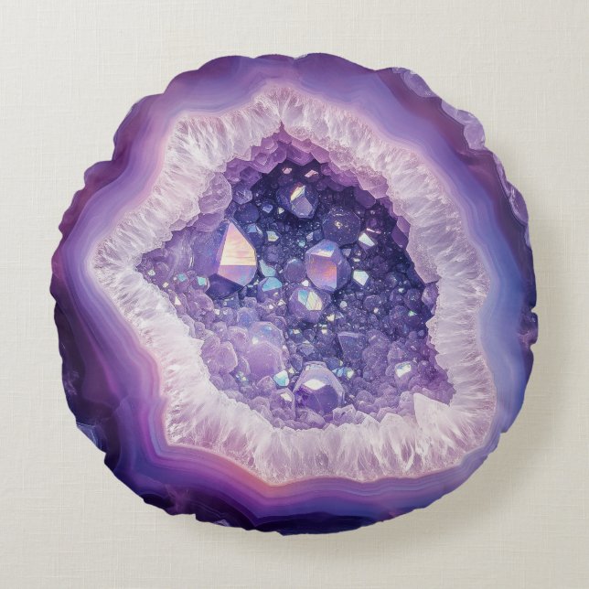 Paarse Geode Rock Mineral Agate Crystal Modern Rond Kussen (Voorkant)