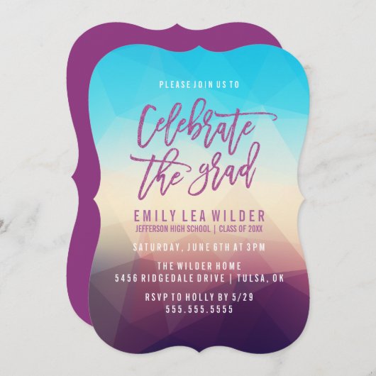 Paarse geometrisch | Afstudeerpartij Kaart (Voorkant / Achterkant)