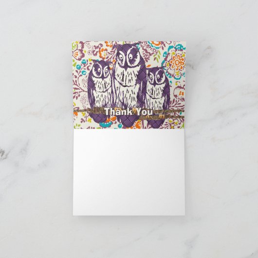 Paarse geometrisch van de familie Owl Dank u Bedankkaart (Binnen)