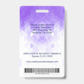 Paarse geometrische aangepaste personeelskaart badge (Achterkant)