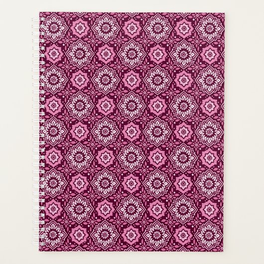 Paarse geometrische bloemenpatroon Planner (Voorkant)