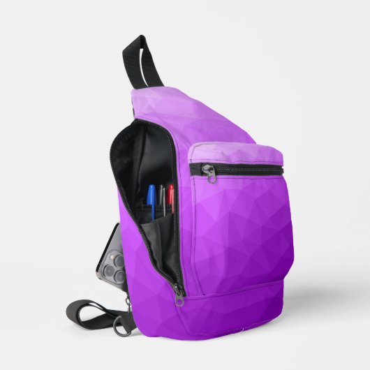 Paarse geometrische mesh gradiëntpatroon sling bag (Open)