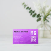Paarse geometrische mesh patroon QR code Monogram Visitekaartje (Staand voorkant)