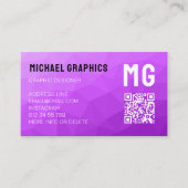 Paarse geometrische mesh patroon QR code Monogram Visitekaartje (Voorkant)