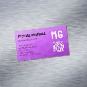 Paarse geometrische meshpatroon QR-code Magnetisch Visitekaartje