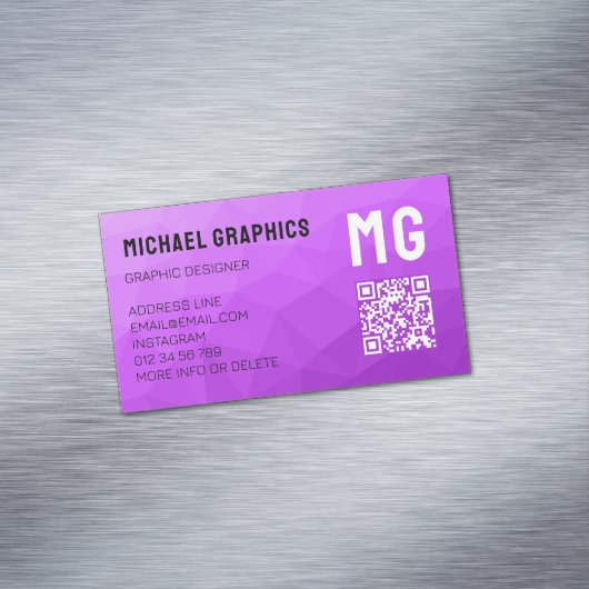 Paarse geometrische meshpatroon QR-code Magnetisch Visitekaartje (Voorbeeld)