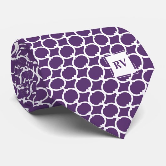 Paarse Geometrische Monogrammed Stropdas (Opgerold)