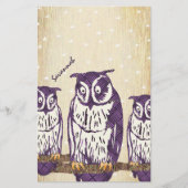 Paarse Geometrische Owl familie Briefpapier (Voorkant)