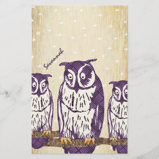 Paarse Geometrische Owl familie Briefpapier (Voorkant)